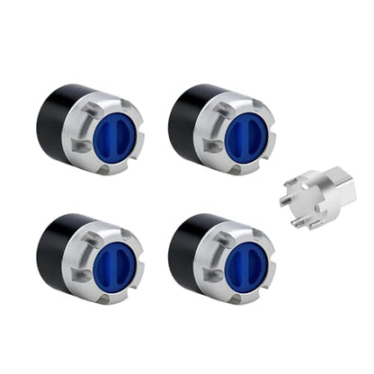 DJX M4 Wheel Nuts Center Locking Hubs Wheel Caps W/Tool for Traxxas TRX4 Axial SCX10 90046 D90 Tamiya Redcat HPI 1/10 RC Crawler Car(Blue) - color: Blue