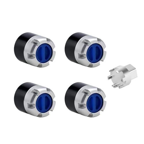 DJX M4 Wheel Nuts Center Locking Hubs Wheel Caps W/Tool for Traxxas TRX4 Axial SCX10 90046 D90 Tamiya Redcat HPI 1/10 RC Crawler Car(Blue) - color: Blue
