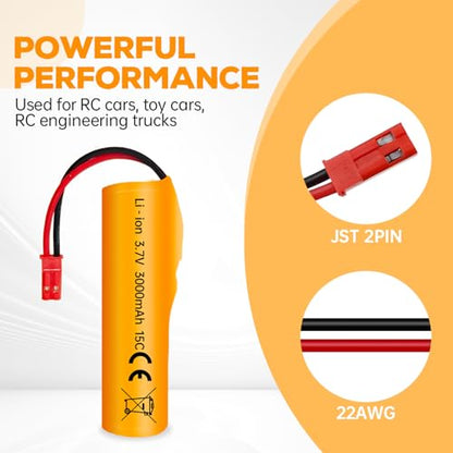 2PCS 3.7V 3000mAh Li-ion Battery with JST Plug with USB Charging Cable for HJ819 DE819 RC Boat Huina 1337 1338 1516 1517 1552 1554 1558 RC Engineering Vehicle Drift carTrucksToy Off-Road Racing