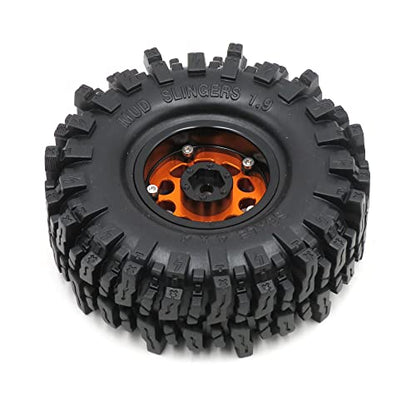 1.9 Mud Slingers Tires Soft Sticky Tyres 120mm / 4.72inch & Metal 1.9 Beadlock Wheels Orange Blue Rims for 1/10 RC Crawler Trail Traxxas TRX4 Axial SCX10 Redcat Gen8 upgarde - color: Orange & Blue