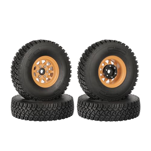 4PCS 1.55 Inch Beadlock Metal Wheel Rim and Rubber Tires Set for 1/10 RC Rock Crawler Car for Axial AX90069 D90 TF2 Tamiya CC01 LC70(90mm-10Holes Yellow) - color: 90mm-10holes Yellow