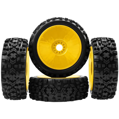 ShareGoo RC Hobby OD 4.72" 1/8 Scale RC Buggy Wheels & Rubber Tires 17mm Hex Rims Compatible with Arrma Typhon 3S 6S Kyosho Losi 8IGHT Traxxas Redcat HSP HPI 1/8 Scale Off Road Car Buggy (Yellow) - color: Yellow