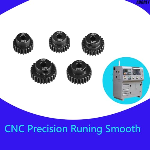 5-Pack 48P Hardened Steel Pinion Gears Set for 1/10 RC Cars - 22T, 23T, 24T, 25T, 26T with 3.175mm Shaft