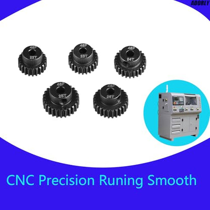 5-Pack 48P Hardened Steel Pinion Gears Set for 1/10 RC Cars - 22T, 23T, 24T, 25T, 26T with 3.175mm Shaft