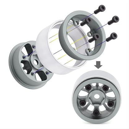 RC Car Assortment for Axial for SCX24 AX24 for FCX24 Enduro24 for TRX4M 1/24 1/18 RC Crawler Car 4Pcs 1.0in Metal Wheel Rims Upgrade Parts