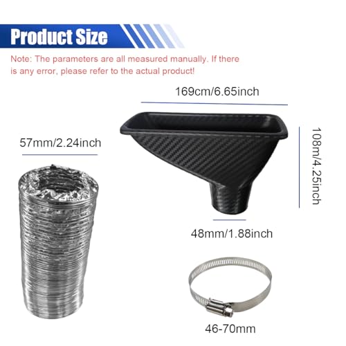 Craedli Carbon Fiber Car Air Intake Duct, Square Car Front Bumper Brake Air Intake Pipe with Extendable Flexible Hose and Hose Band, Universal Automotive Modified Replacement for Most Cars(Square) - size: Square