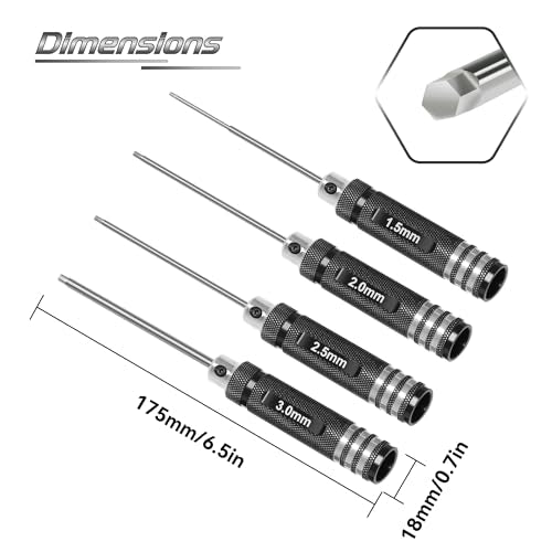 Speedybee RC Hex Driver Kit: 4pcs RC Tools Set 1.5mm 2.0mm 2.5mm 3.0mm Screw Driver for FPV Drone Quadcopter RC Car Helicopter Models, silver