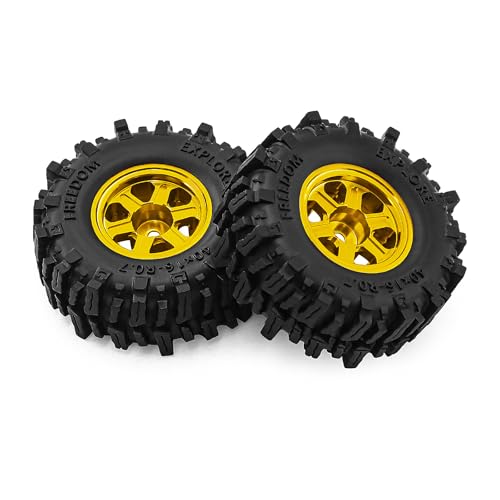 0.7 Inch RC Crawler Tires and Wheels Set 40×16mm for 1/30 Scale Axial SCX30 (Golden) - color: Golden