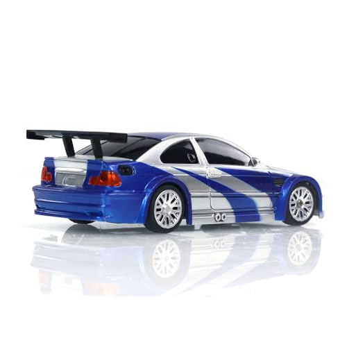 1/43 RC Scale RTR Race Car Remote Control Drift 4WD Mini Lights System RTR High Speed Four-Wheel Drive Racing Model Full Proportional RC Electric Car Gift(Blue and Silver), - color: Blue and Silver