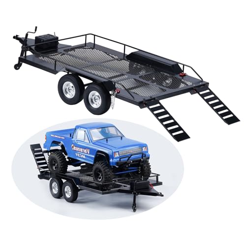 DJX RC Trailer,1/10 Scale Trailer with Light Strip Suitable for Axial D90 D110 SCX10 TRX4 Redcat GEN7 GEN8 CC01 CC02 Etc 1/10 RC Crawler Car - style: 1/10 RC Trailer