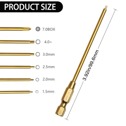 HobbyPark Hex Head Allen Wrench Drill Bit Set 1.27mm 1.5mm 2.0mm 2.5mm 3.0mm & Phillips Bit for RC Car Hobby Tool Kit Repair Tools (6-Pack)