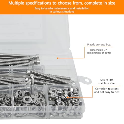 321 Pcs M4 Screw Assortment Kit, Assorted Metric Bolts and Nuts Kit, 304 Stainless Steel Hex Socket Head Cap Screws and Washers Set, M4 Nuts and Bolts with Hex Wrench - size: M4x30/35/40/45/50mm-321Pcs