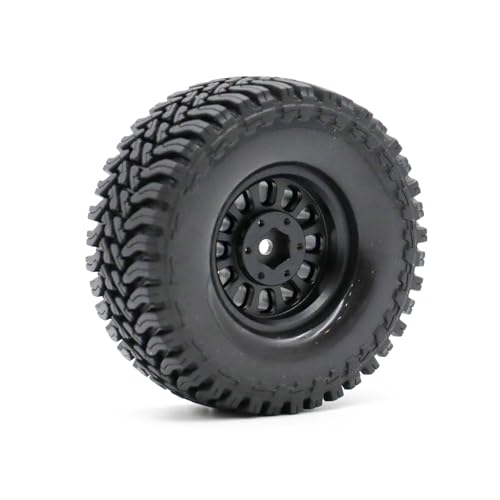 1.3” Brass Beadlock Wheels & All-Terrain Tires Set for 1/18 1/24 RC Crawler TRX4M, Axial SCX24 / AX24, Redcat Ascent-18, FMS FCX24, -5.40mm Offset, 7mm Hex, 4 pcs, Matte Black - color: Matte-black