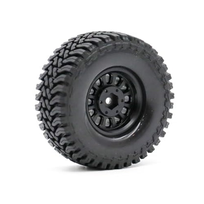 1.3” Brass Beadlock Wheels & All-Terrain Tires Set for 1/18 1/24 RC Crawler TRX4M, Axial SCX24 / AX24, Redcat Ascent-18, FMS FCX24, -5.40mm Offset, 7mm Hex, 4 pcs, Matte Black - color: Matte-black