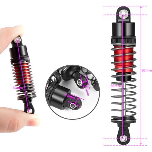 80mm Aluminum Shocks Threaded Tele Shock Absorber Damper Long Threaded Shock Absorber Oil Damper Compatible with TRX4 TRX6 Axial SCX10 D90 90046 1/10 RC Rock Crawler (Red-80MM) - color: Red-80MM