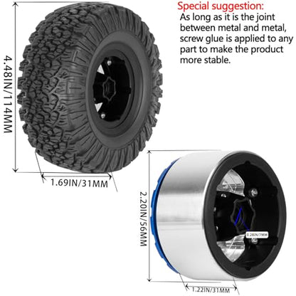 1.9 Beadlock Tire for 1/10 RC Crawler SCX10 90046 AX103007 TRX4 TRX6 Gen7 8 D90 VS4-10 MST CFX, Aluminum Deep Wheel w/Rubber Tires&Super Heavy Brass,1.9" Wheels and Tires,Silver - color: Silver（4pcs）