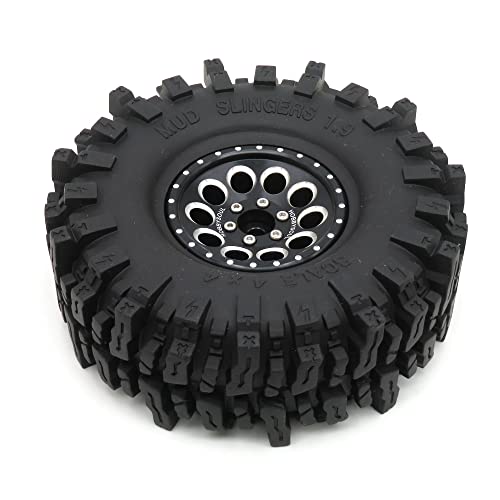 HOBBYSOUL 1.9 Beadlock Wheels and Tires Set 120mm Soft Sticky Mud slingers 1.9 Tires Wheels Black Rims for 1/10 rc Crawler Traxxas TRX4 Axial SCX10, (4 Pack) - color: Black