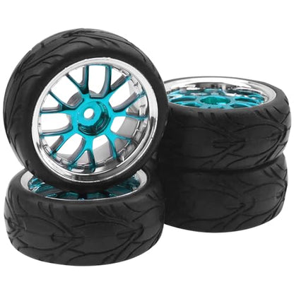 ShareGoo Plastics Wheel Rims w/Rubber Tire RC 12mm Hex Hub Compatible with HSP Tamiya XV01 TT01 Kyosho Traxxas Sakura WLtoys HSP 3Racing 1/10 RC On-Road Racing Touring Car (Blue) - color: Blue