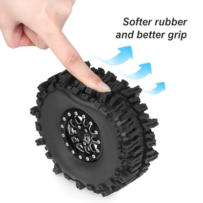 HobbyPark 1.9 Beadlock Wheels for TRX4 Axial SCX10 II III RR10 Wraith Redcat Gen 8 Gen 7 RC4WD 1/10 Scale RC Crawler Car (Black Ring w/Tires) - color: Black Ring W/Tires