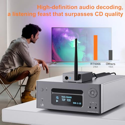YMOO 2.4Ghz Wireless Audio Transmitter Receiver (1 TX+1 RX) for Home Audio | 20ms Ultra Low Latency 320ft Long Range RCA Jack Adapter for Powered Speaker/Soundbar to TV/PC/CD Player/Computer/Projector