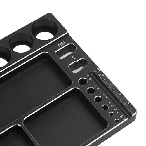 RC Screwdriver Tool Storage Rack, Aluminum Alloy Magnetic RC Socket Screws Tray Organizer, Prevent Slip Tool Holder with 4 Magnetic Pads for 1/8 1/10 1/12 RC Car, Airplane, Helicop (Black) - color: Black
