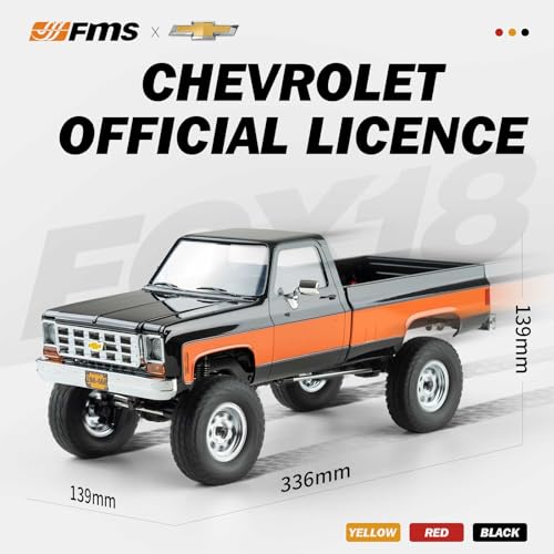 BEEZRC FMS 1/18 FCX18S Chevrolet K10 S RC Crawler, Official Licensed Off-Road RC Truck, 8km/h Hobby RC Cars, 4WD & 900mAh Remote Control Car for Adults, LED Lights 4-Ch 2.4GHz Transmitter RTR Black - color: Black