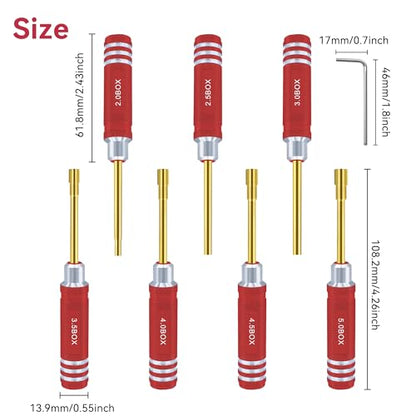 Hex Nut Driver Set - RC Car Tool Kit 2.0mm 2.5mm 3.0mm 3.5mm 4.0mm 4.5mm 5.0mm Hexagonal Head Nut Screwdriver for Axial SCX24 Wheel Fixing RC Models Car Boat Helicopter 7Pcs Red - color: Red