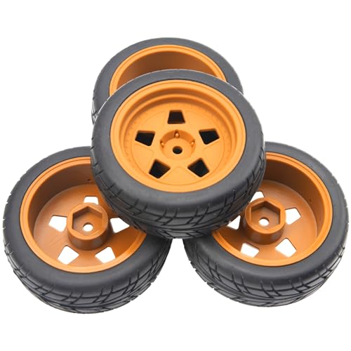 ShareGoo Nylon Wheel Rims with Rubber Tire RC 12mm Hex Compatible with HSP Tamiya Kyosho RedCat Sakura WLtoys 1/10 RC On-Road Racing Touring Car (Brown) - color: Brown
