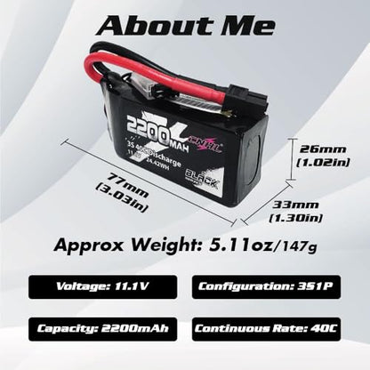 CNHL 2200mAh 3S Shorty Lipo Battery 11.1V 40C XT60 Plug (2 Packs) | Lightweight pack fits tight chassis for predictable control on technical terrain crawlers, light planes, and helis.