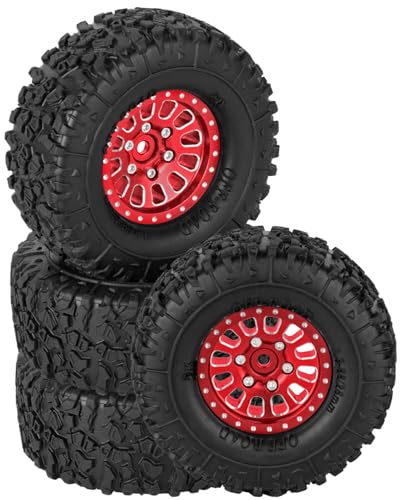 RC 1.3 in Wheel Tires for 1/18 TRX4M 1/24 SCX24 RC Crawler Car,Aluminum 1.3 Beadlock Wheel Rims and Rubber Tires w/Sponge,RC Truck Tires,Red - color: Red - (1.3 Tires)
