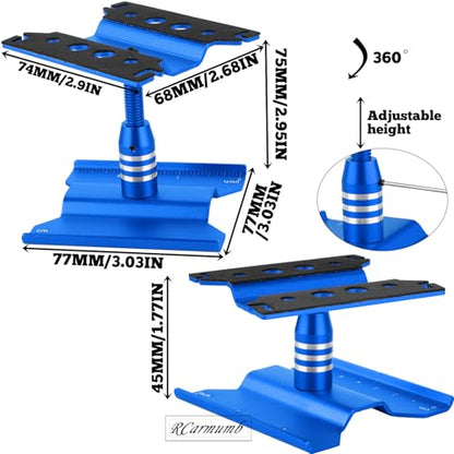 2-Pack RC Work Stand Bundle for 1/18 1/24 1/30 1/32 TRX4M K10 SCX24 FCX24 K5 AX24 SCX30 Ascent-32, 360° Rotating Display Stand & Height Adjustable Lift Table w/ 4 Pcs Jack Stands,Navy Blue w/Navy Blue - color: Navy Blue(1set)