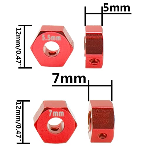 ShareGoo Aluminum 12mm Hex Wheel Hubs Hex Adapter & Flanged Lock Nuts Compatible with Traxxas 2WD Slash Rustler Stampede 1/10 RC Car (Red) - color: Red