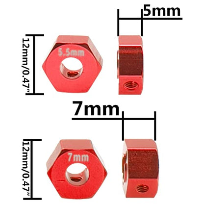ShareGoo Aluminum 12mm Hex Wheel Hubs Hex Adapter & Flanged Lock Nuts Compatible with Traxxas 2WD Slash Rustler Stampede 1/10 RC Car (Red) - color: Red