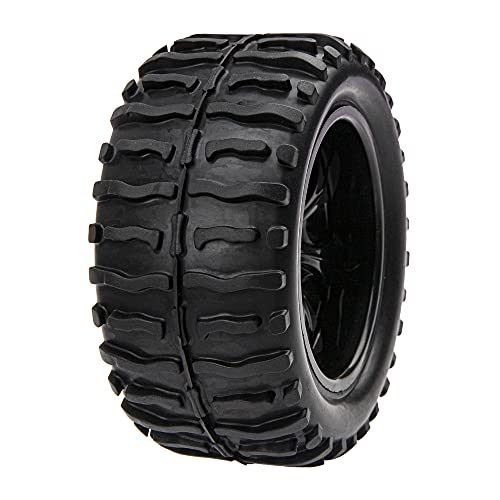 12mm Hub 4.64 inch OD Rubber Tires & Wheel Rim with Foam for 1/10 Scale Traxxas Slash HPI HSP Volcano ExceedRC Infinitive Off-Road Car Monster Truck (Style 2), Black - style: Style 2