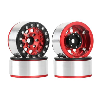 4PCS 1.55 Inch Aluminum Alloy Metal 10Holes Beadlock Wheel Rim Hubs Replacement Accessory for Tamiya AX90069 D90 TF2 CC01 CC02 1/10 RC Crawler Car Upgrade Parts(B-Black Red) - color: B-Black Red