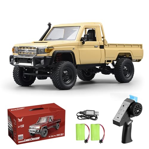 RC Truck 1/12 RC Rock Crawler, MN-82 4x4 Off Road RC Pickup Truck, 2.4GHz Proportional Throttle Steering All Terrain Remote Control Car RTR with Headlights and 2 Batteries for Adults (Yellow) - color: Yellow