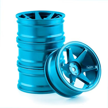 1/10 RC On Road Wheels Rims 12mm Hex Alloy Aluminum Drift Hubs for 1:10 Scale Rally Racing Car Tires Tamiya TT01 TT02 XV01 TA06 A959 PTG2 HPI KYOSHO HSP PTG2 Touring Street Tyres 4PCS (Blue) - color: Blue