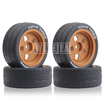 4PCS 12mm Hex RC Wheels and Tires 68mm Rubber Tyres Set and Hard Plastic Wheel Hub w/Foam Inserts Fit for 1/10 On-Road RC Drift Drifting Car Traxxas HSP Tamiya Kyosho HPI Redcat - color: Brown