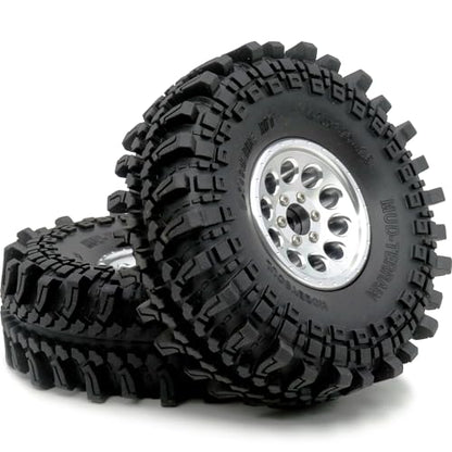 RC 1.9 Beadlock Wheels Rims Silver & XL Size 1.9 Tires 4.75" (121mm) Fit 1/10 Crawler Redcat Gen8 Traxxas TRX-4 Tamiay CC01 Axial SCX10 Mud Rock Crawler Badland Terrain, (4-Pack, Assembled) - color: Silver