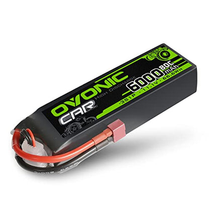 OVONIC 11.1V Lipo Battery 3S 80C 6000mAh Soft Case Battery with Dean-Style T Connector Plug for RC 1/8 1/10 Scale Vehicles Car Trucks Boats