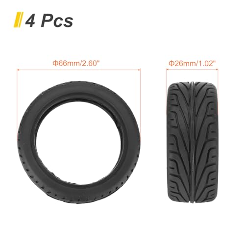 uxcell 4pcs Soft Rubber RC Car Tires for 1/10 Scale Touring On-Road Racing - 66mm x 26mm Performance Tyre, Black