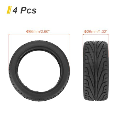 uxcell 4pcs Soft Rubber RC Car Tires for 1/10 Scale Touring On-Road Racing - 66mm x 26mm Performance Tyre, Black