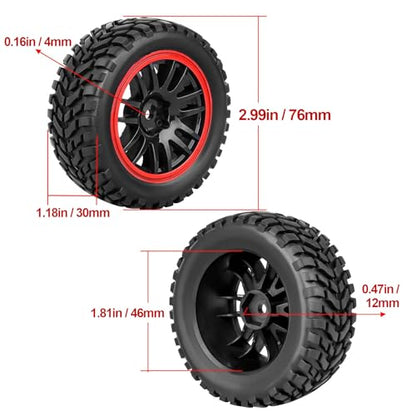 HobbyPark 2.55" Tall 12mm Hex PreGlued 1/10 RC Touring Car Wheels and Tires Set 1.02" 26mm Wide Soft Rubber for Tamiya HPI Traxxas Redcat Kyosho Brushless Motor 2S 3S Lipo (Style 1)
