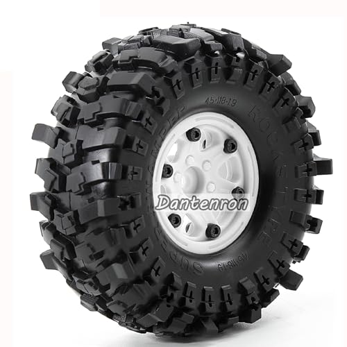 1.9 Rock Crawler Mud Tires and Plastic Wheels Rims OD 118mm 1/10 rc Rubber Grappler hubs Tyres with Foam for 1:10 Crawler Car Tamiya CC01 Traxxas TRX4 Axial SCX10 II RC4WD Gen8 4PCS (White) - color: White