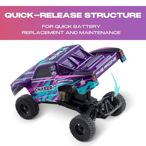 FCXㅤ FMS FSC24S 1/24 Chaser S RC Crawler, Short-Course Trucks with High Strength Nylon Frame, 2 Speed Switch Up to 26km/h, Hobby RC Car for Adults, Gifts (Purple) - color: Purple