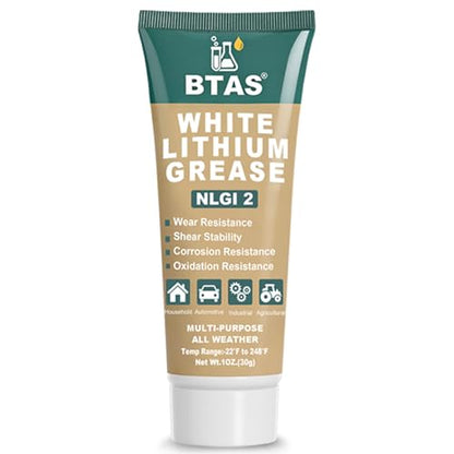 BTAS White Lithium Grease for Car Door,Bearings & Gears Lubricant Grease,Garage Door Tracks Hinges and Sliding Mechanisms, Highly Versatile for Automotive, Marine, Industrial and Home use NLGI 2 1 oz - size: 1 oz