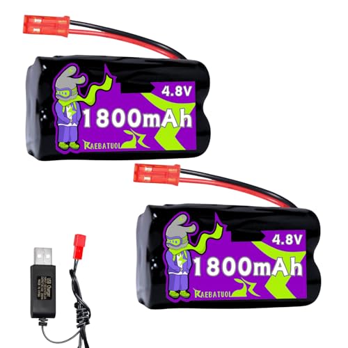 4.8V 1800mAh Ni-Cd 2+2 Square Sharp Rechargeable Battery with JST Plug(red),Fit for Toy Car Boat Plane Sharver etc. with Charger （4*AA）