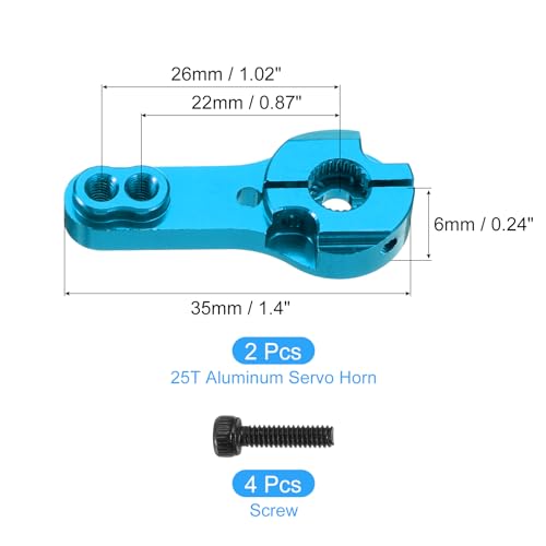 MECCANIXITY Aluminum Alloy 25T Steering Servo Arm Horn Blue for DIY RC Car/Boat/Airplane Boat Accessories 2 Pcs - color: Blue