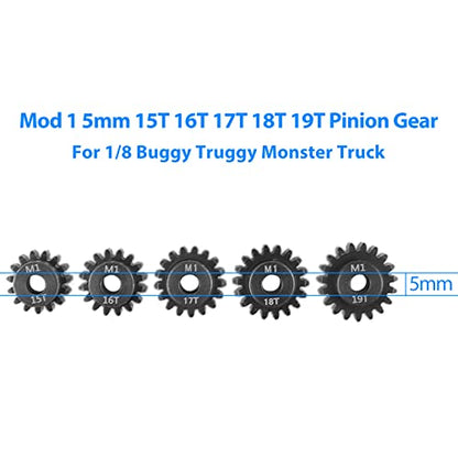AIMROCK 5-Pack Mod 1 RC Motor Pinion Gears Set: Upgrade Parts for 1/8 RC Car 5mm Shaft Motor (15T 16T 17T 18T 19T) - size: 15T 16T 17T 18T 19T