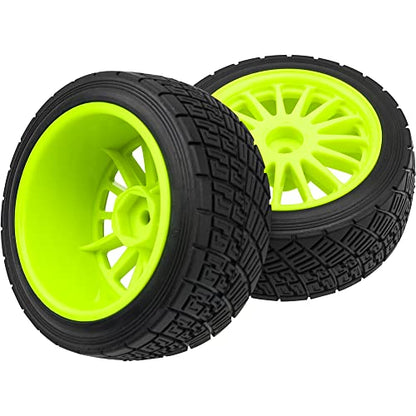 80mm/3.14" Rubber Tires & Plastic Wheel Rims 2.2 Inch 12mm Hex Hub Compatible with 1/10 HPI WR8 Off-Road Rally 1/14 WLtoys 124019 144001 1/16 Redcat Volcano RC Buggy (Green) - color: Green
